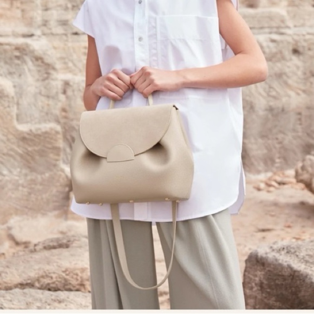 Polène Beige Top-Handle Leather Satchel